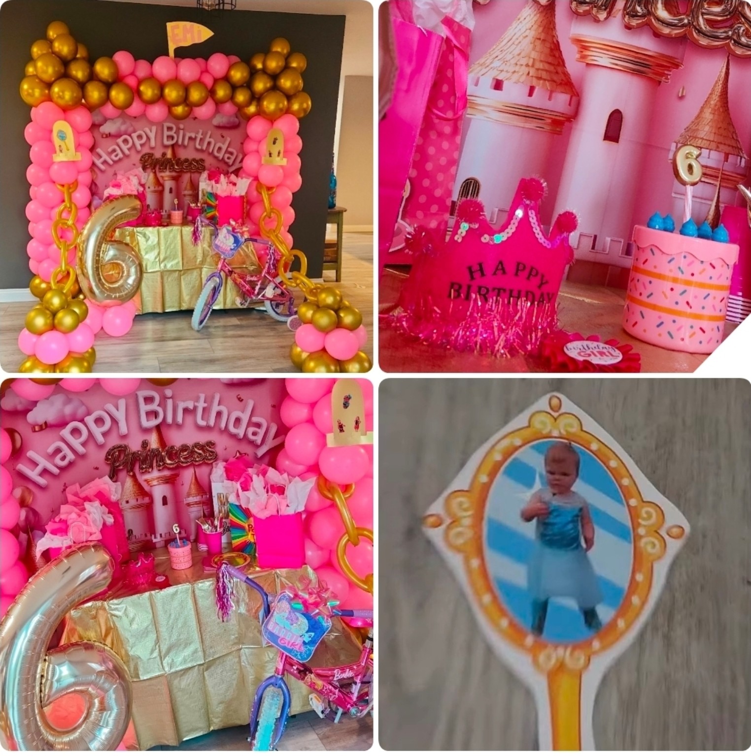 Personalized pink and gold princess birthday setup